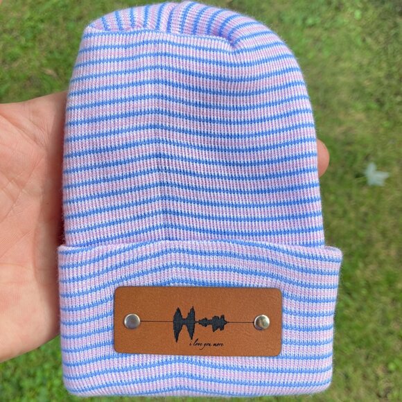 I Love You More Soundwave Newborn Baby Beanie - Blue/Pink - Premade - Picture 7 of 9